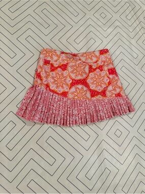 Turtles & Tees Pleated Floral Mini Skirt in Pink and Orange